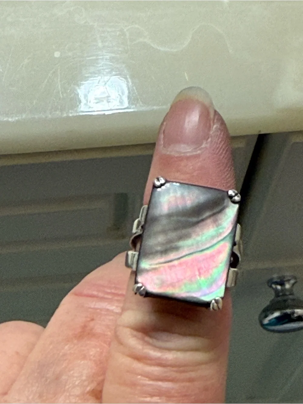 Vintage Abalone Sterling Silver Ring Size 7.25 Split Shank
